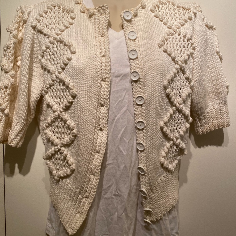 Off white handmade knit button up sweater